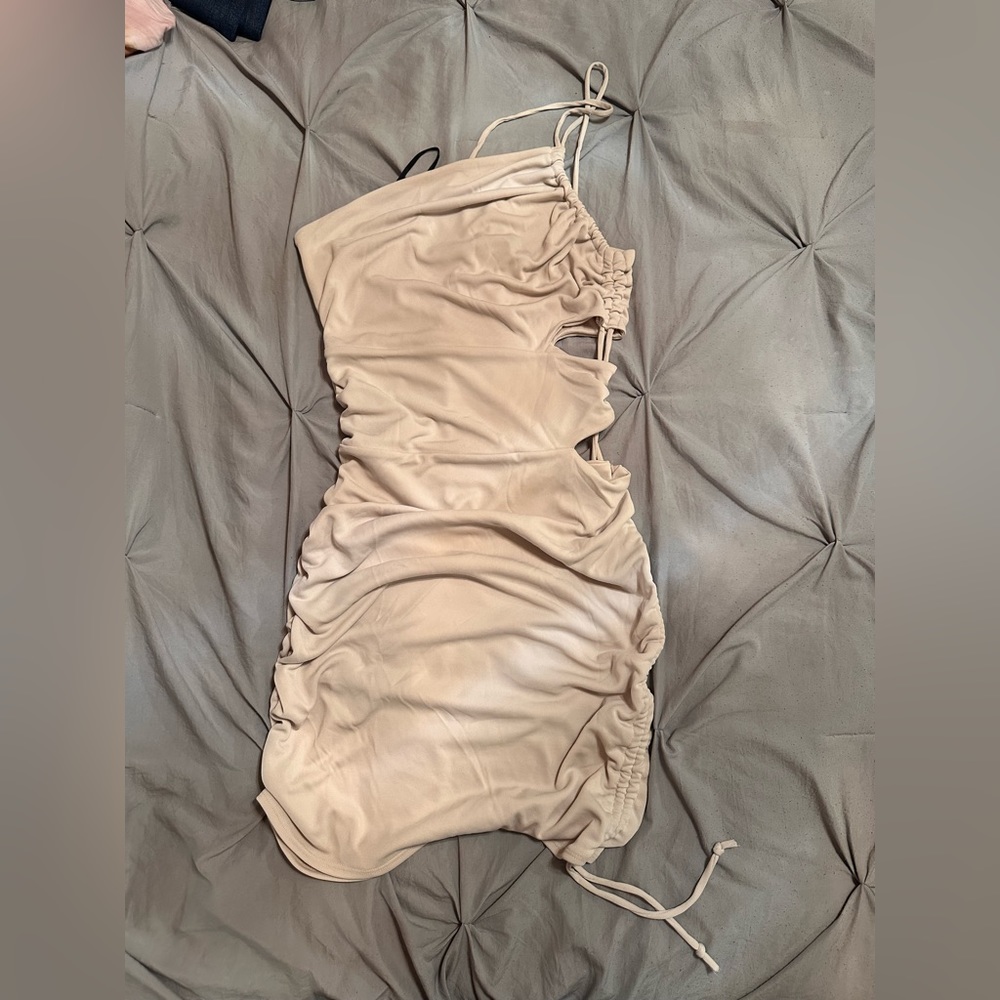 Beige one shoulder dress